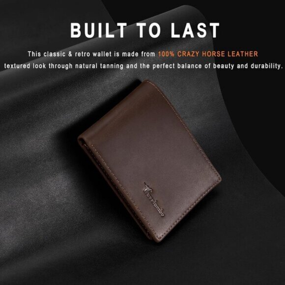 ⚡Travelambo Men Craze Horse Brown Genuine Leather Handmade Bifold Stylish Wallet - Picture 3 of 8